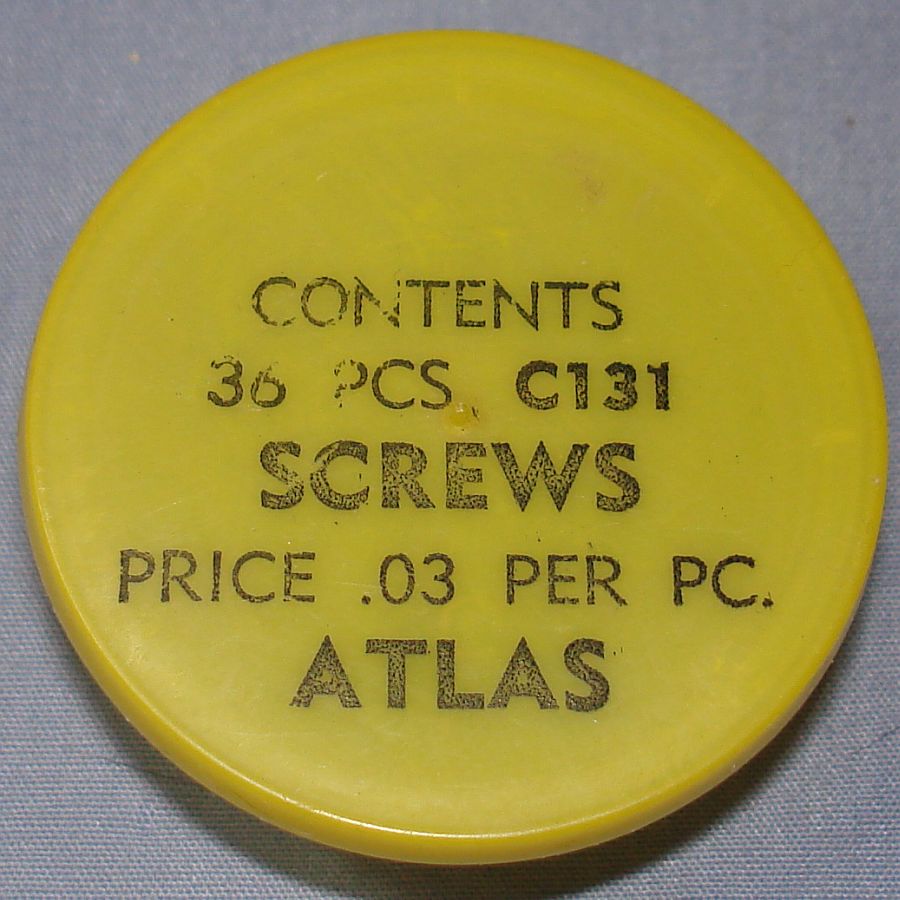 Atlas HO Slot Car Racing Chassis Service Parts C131 Screws Vial & Lid Atlas HO Slot Car Racing Chassis Service Parts C131 Screws Vial & Lid