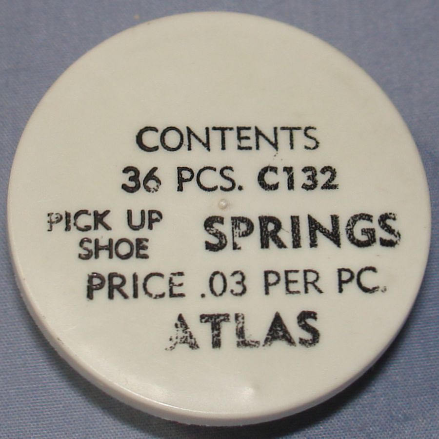 Atlas HO Slot Car Racing Chassis Service Parts C132 Pick Up Shoe Springs Vial & Lid Atlas HO Slot Car Racing Chassis Service Parts C132 Pick Up Shoe Springs Vial & Lid