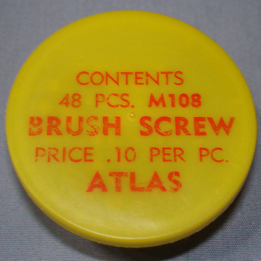 Atlas HO Slot Car Racing Chassis Service Parts M108 Brush Screw Vial & Lid Atlas HO Slot Car Racing Chassis Service Parts M108 Brush Screw Vial & Lid