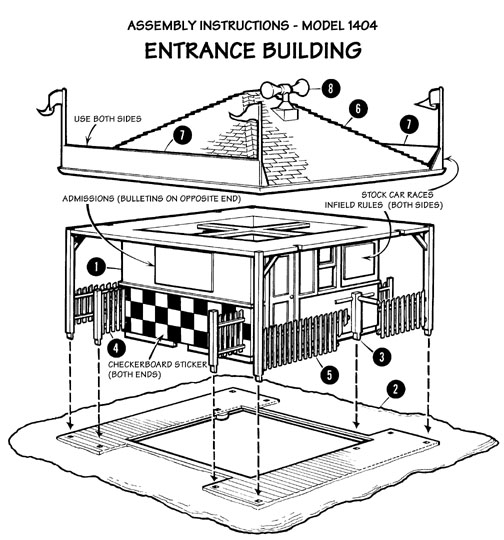 Atlas HO Slot Car Racing Track Layout Scenery 1404 Entrance Building Assembly Instructions