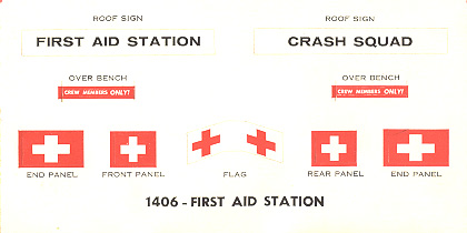 1406 Atlas HO Slot Car Racing Trackside Structure First Aid Station Sticker Sheet
